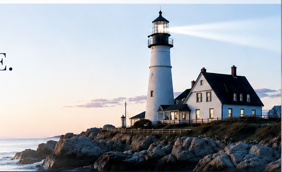 Coastal lighthouse at sunset